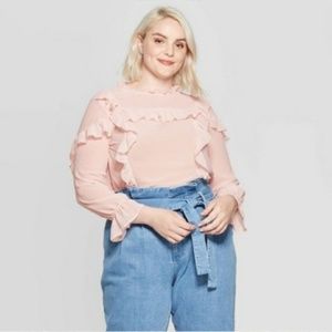 Who What Wear Pink Ruffle Blouse